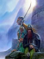 John Howe - Legolas and Gimli at Helm's Deep